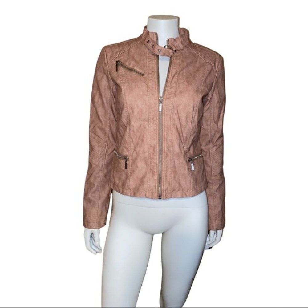 Collection B Faux-Leather Buckle-Collar Blush Pink Moto Jacket Junior XS NWT